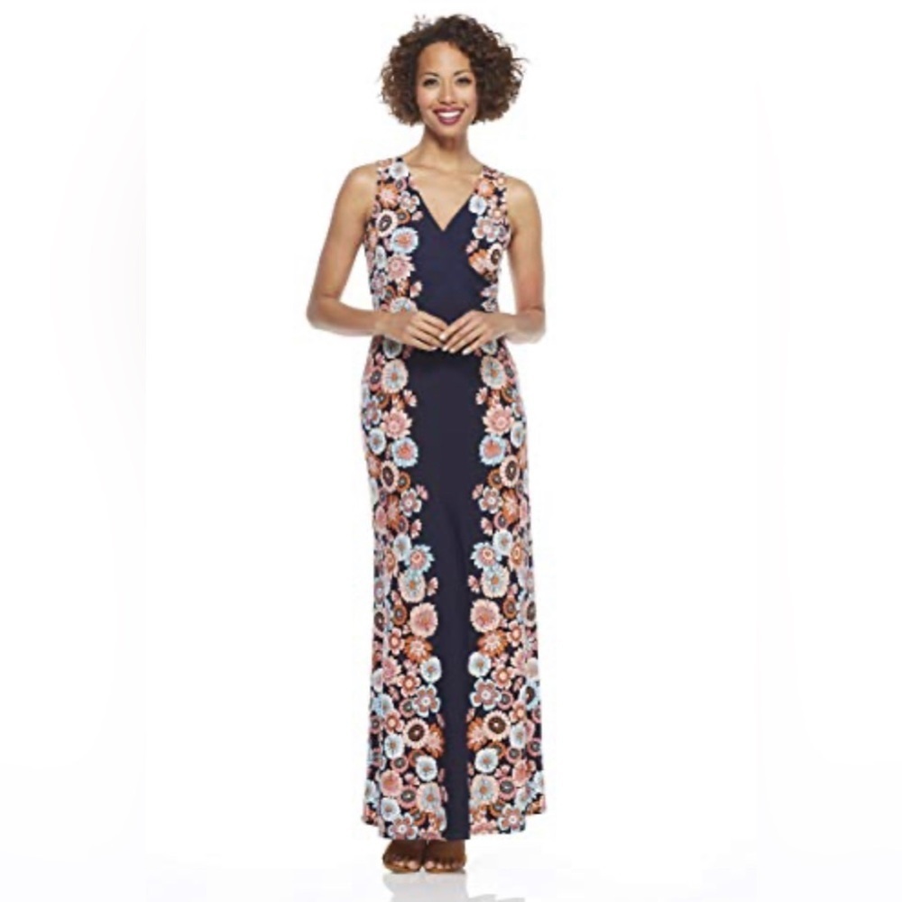 London Times V Neck Floral Print Sleeveless Maxi Dress Size 4P